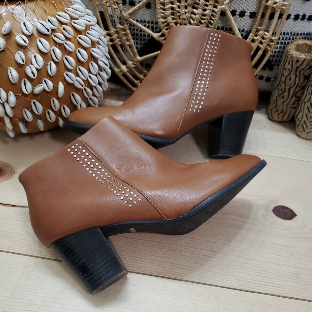 Vionic Georgia Orthotic Leather Ankle Boots Studded Zip Women's Sz US 11/EU 42